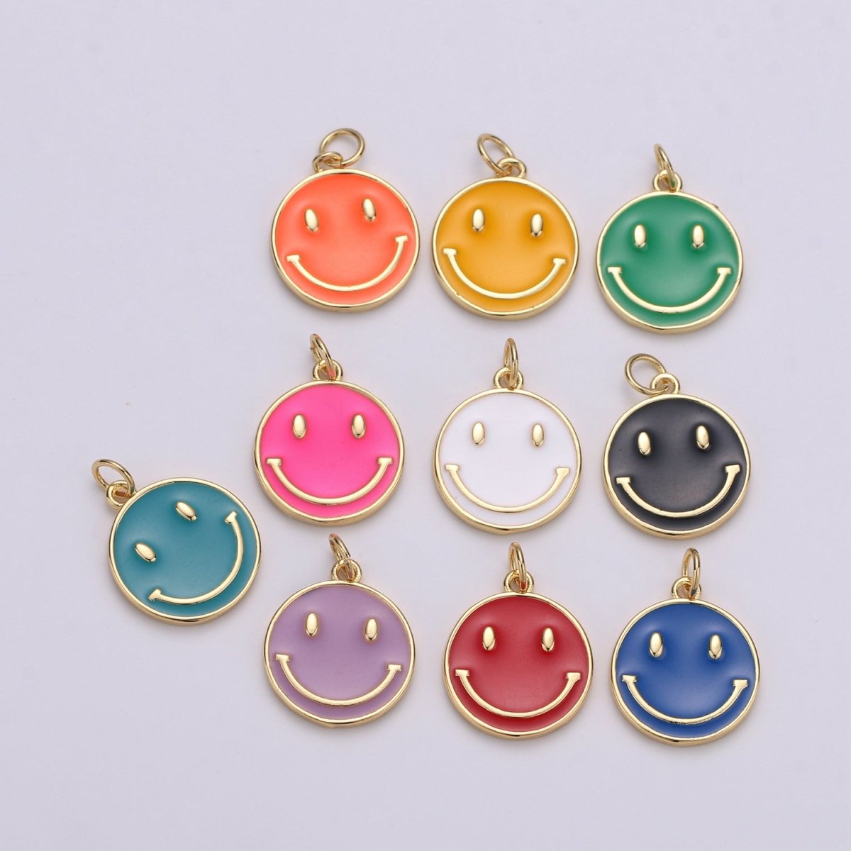 Epoxy Happy Face in Gold Round Charm, Enamel Happy Face Charm, Smiley Gold Enamel Charms, Dainty Smile charm, Teal, Red, White, Yellow,  Cute Gold Smiley Face Gold Filled Charm - D-136 TO D-145