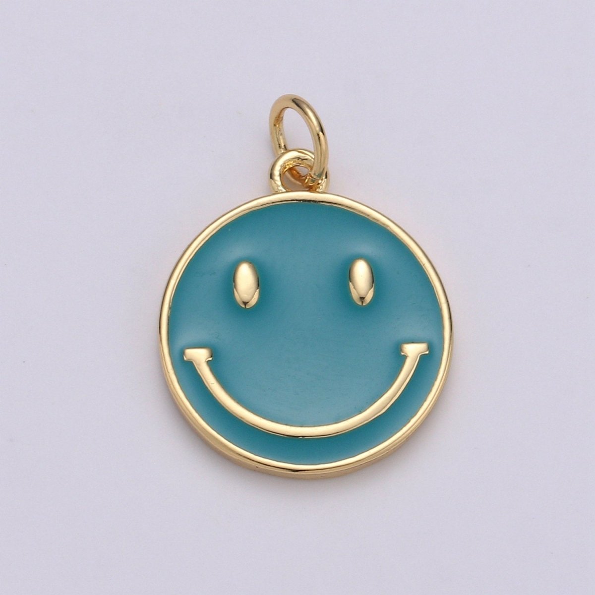 Epoxy Happy Face in Gold Round Charm, Enamel Happy Face Charm, Smiley Gold Enamel Charms, Dainty Smile charm, Teal, Red, White, Yellow,  Cute Gold Smiley Face Gold Filled Charm - D-136 TO D-145