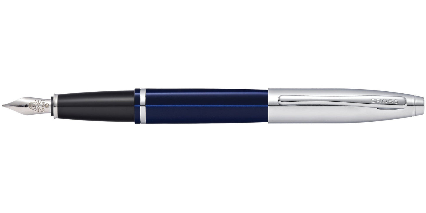 Calais™ Chrome & Blue Lacquer Stainless Steel Medium Nib Fountain Pen