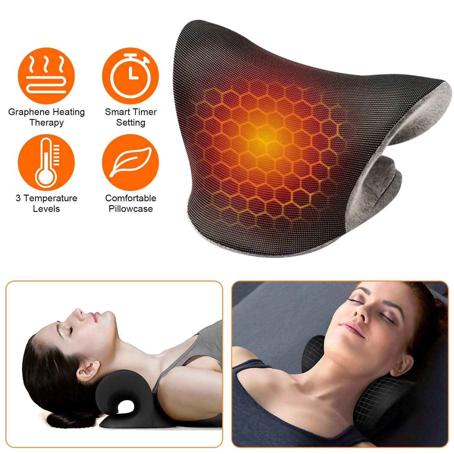 Ergonomic Heated Neck Stretcher Cervical Traction Therapy Pillow with Graphene Heating Pad