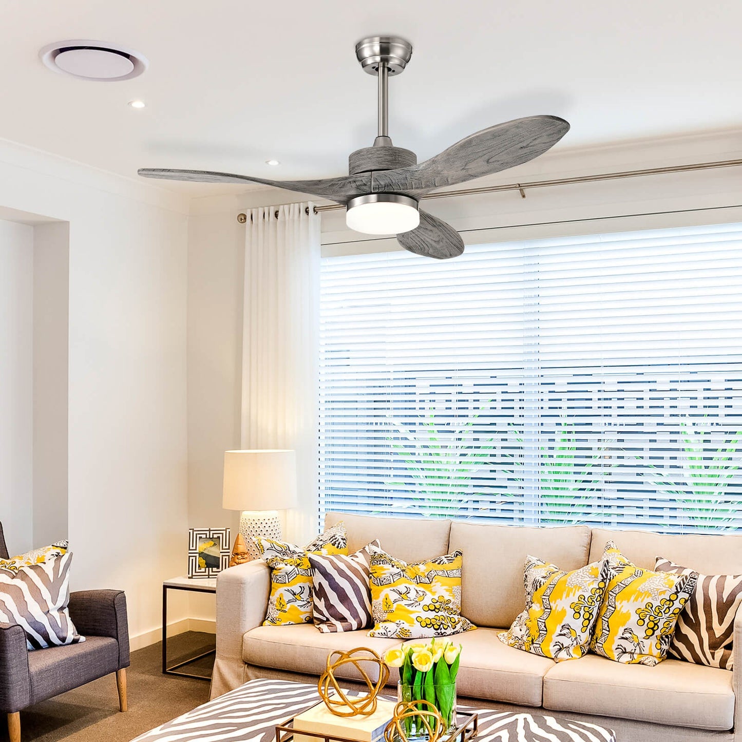 48 Inch Wood Ceiling Fan with LED Lights and 6 Speed Levels