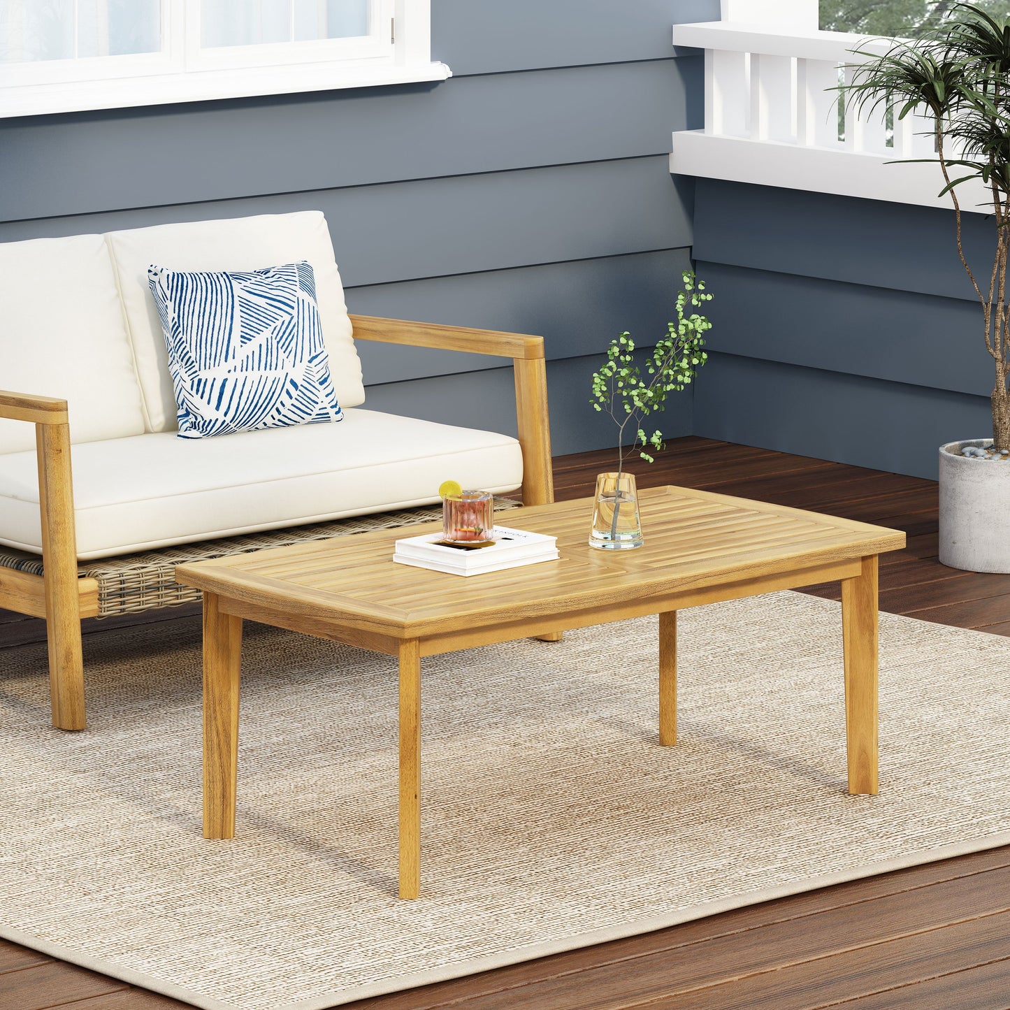 Outdoor Acacia Wood Rectangular Patio Coffee Table