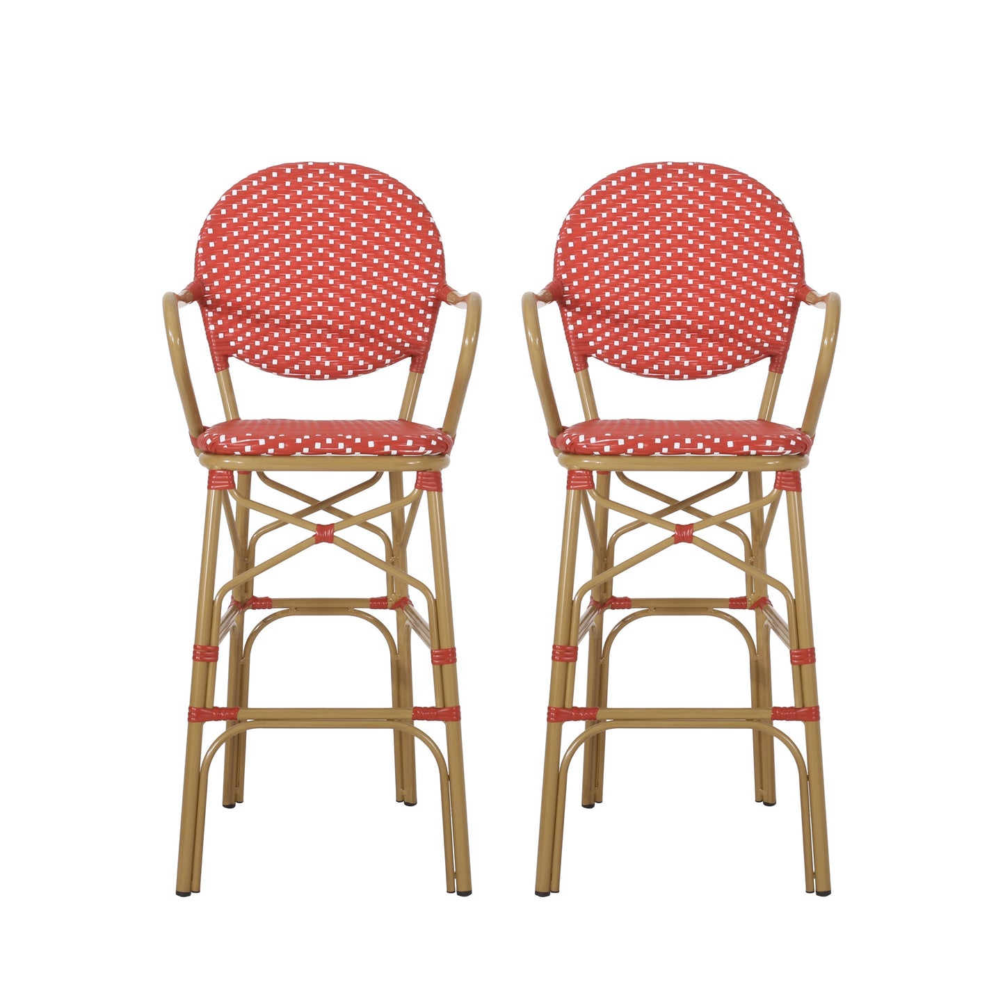 Outdoor Wicker and Aluminum 29.5" French Barstools, Set of 2