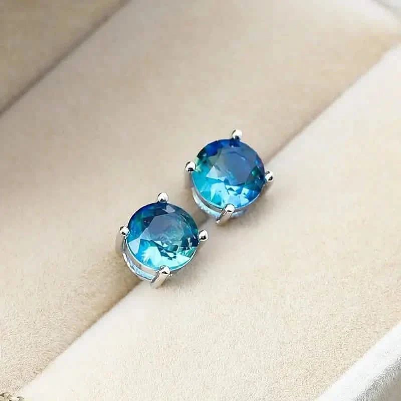 Boucles d'oreilles en cuivre de style européen et américain avec zircon bleu
