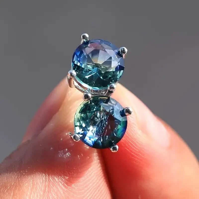 Boucles d'oreilles en cuivre de style européen et américain avec zircon bleu