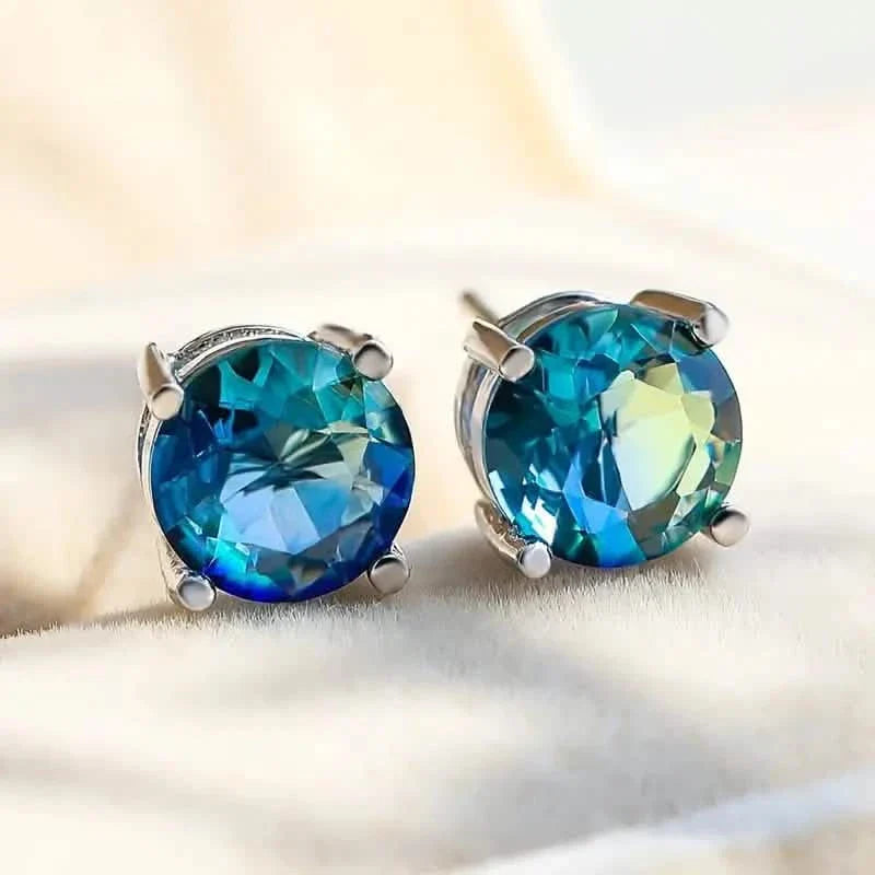 Boucles d'oreilles en cuivre de style européen et américain avec zircon bleu