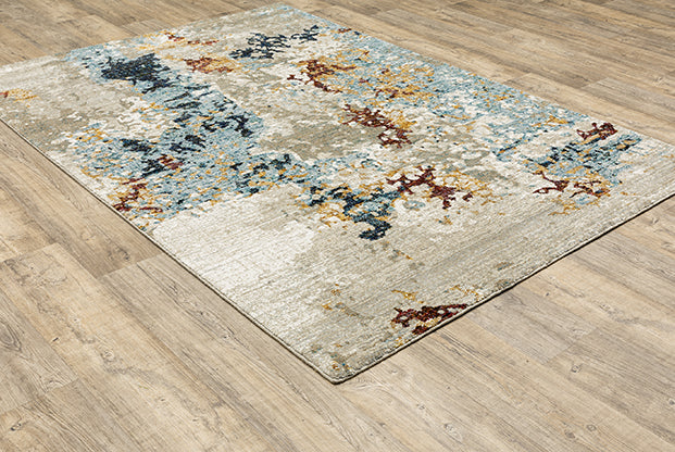 Fusion Contemporary Rug - Tan / Burnt Orange & Yellow / Denim Blue / Gray Blue