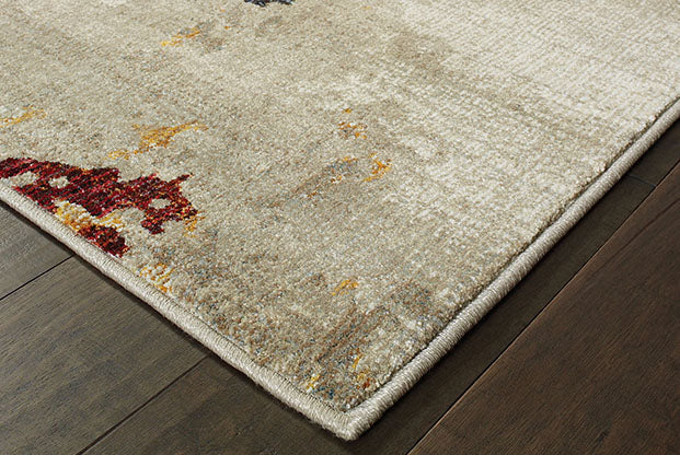 Fusion Contemporary Rug - Tan / Burnt Orange & Yellow / Denim Blue / Gray Blue