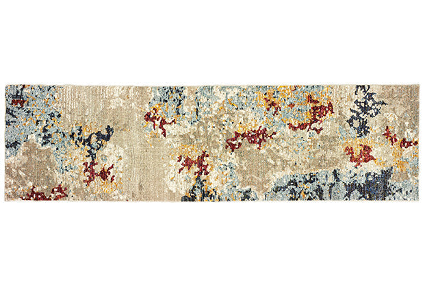 Fusion Contemporary Rug - Tan / Burnt Orange & Yellow / Denim Blue / Gray Blue
