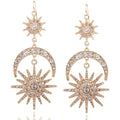 Boucles d'oreilles pendantes étoiles, lune et soleil de luxe exagéré