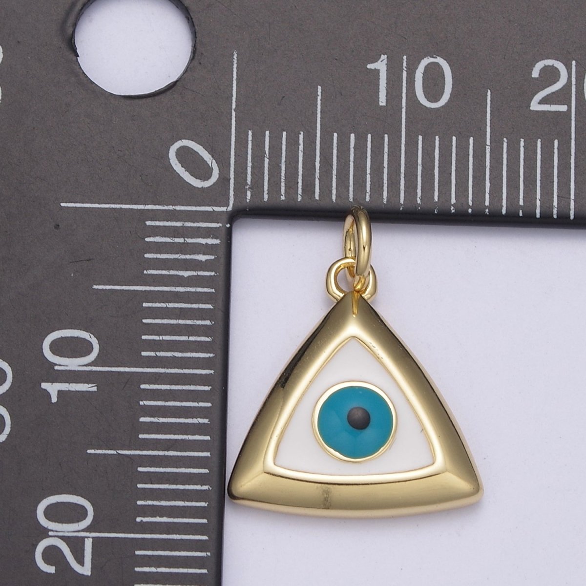 14K Gold Filled Evil Eye Triangle Enamel Charm | C639