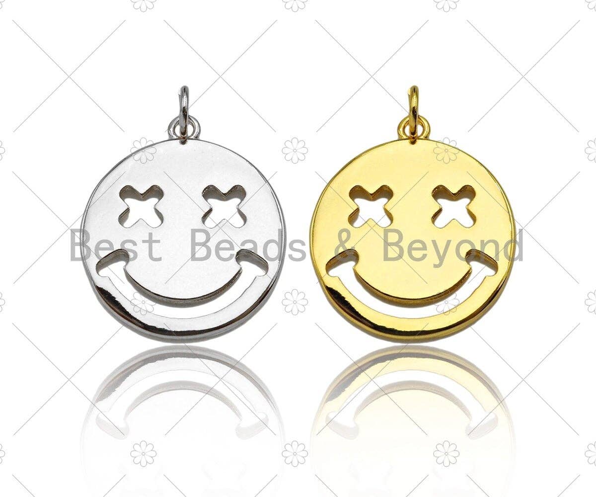 18K Hollow Out Smiley Face Pendant/Charm,Gold Silver Medallion Charm, Necklace Bracelet Charm Pendant,19x22mm, Sku#LK248