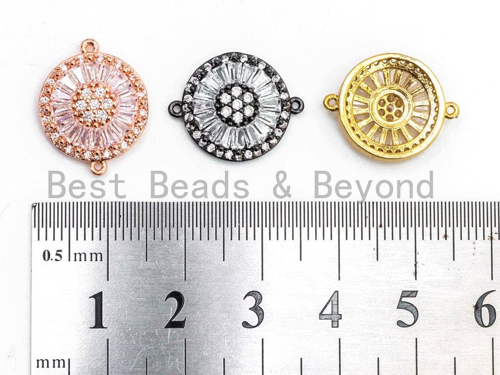 CZ Micro Pave Clear Crystal Evil Eyes Coin Connector for Bracelet/Necklace, Cubic Zirconia Space Connector Link, 14x18mm, 1pc, sku#A53