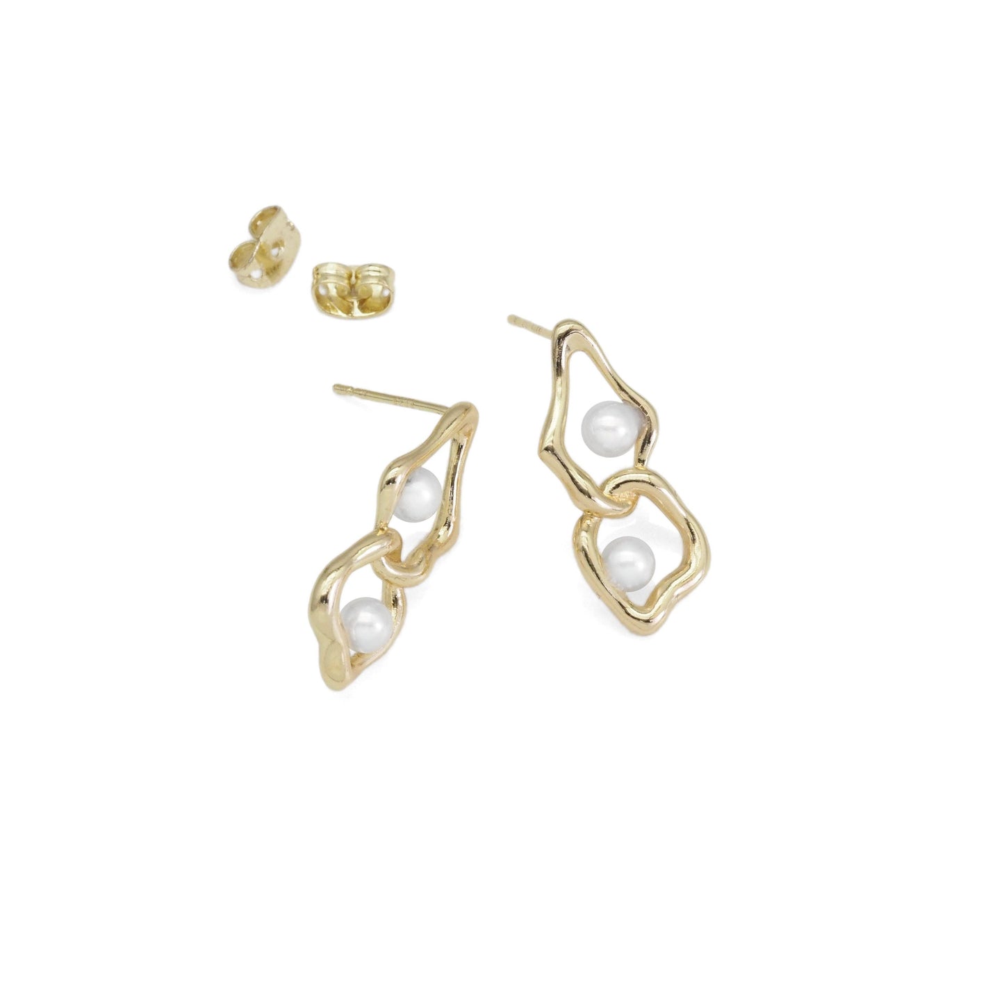 Gold Silver White Pearl Geometry Oval Link Earrings, Sku#ZX159