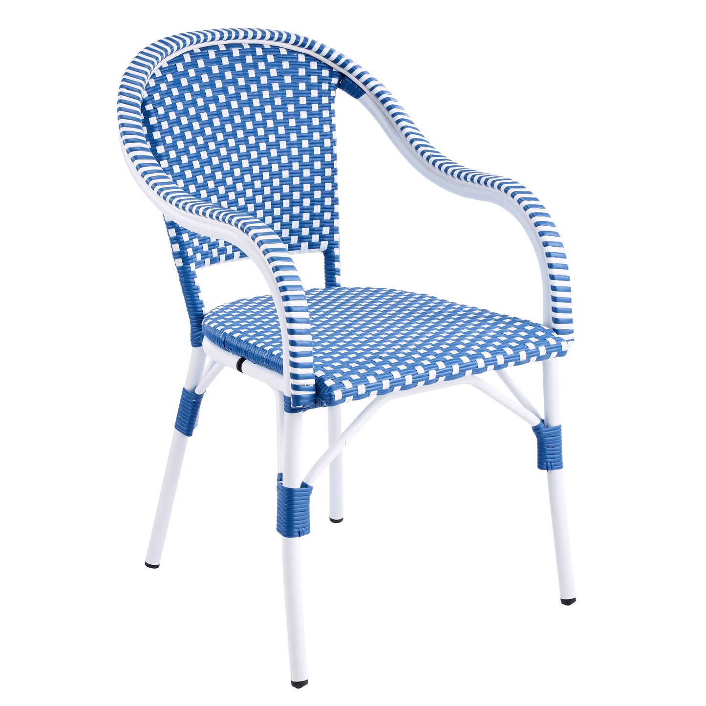 Outdoor Bistro Chairs Set of 2, White and Blue