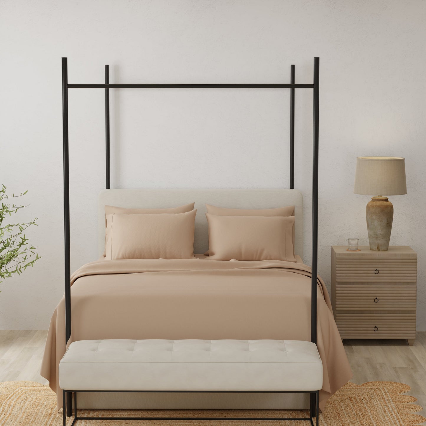 Omne Sleep 4-Piece Khaki Brushed Microfiber Queen Hypoallergenic Sheet Set
