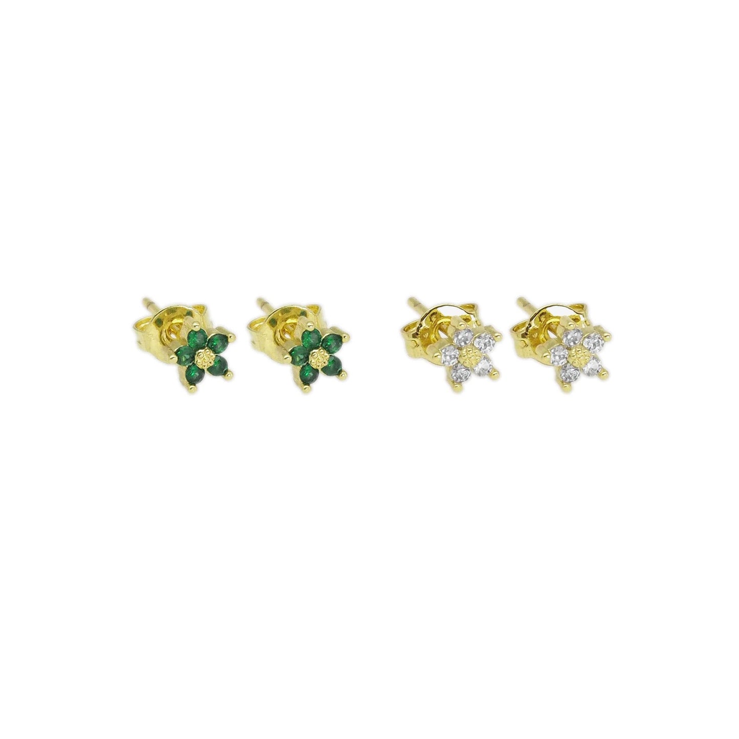 Dainty CZ Gold Flower Stud Earrings, Sku#LK894