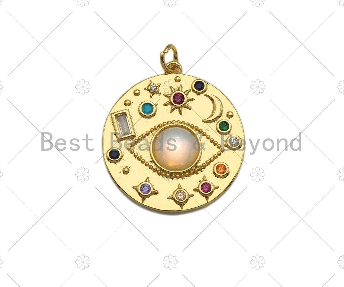 Colorful CZ Micro Pave White Opal Evil Eye Round Coin Shaped Pendant/Charm, Round Coin Cubic Zirconia Pendant Charm, 24mm,sku#Z1216