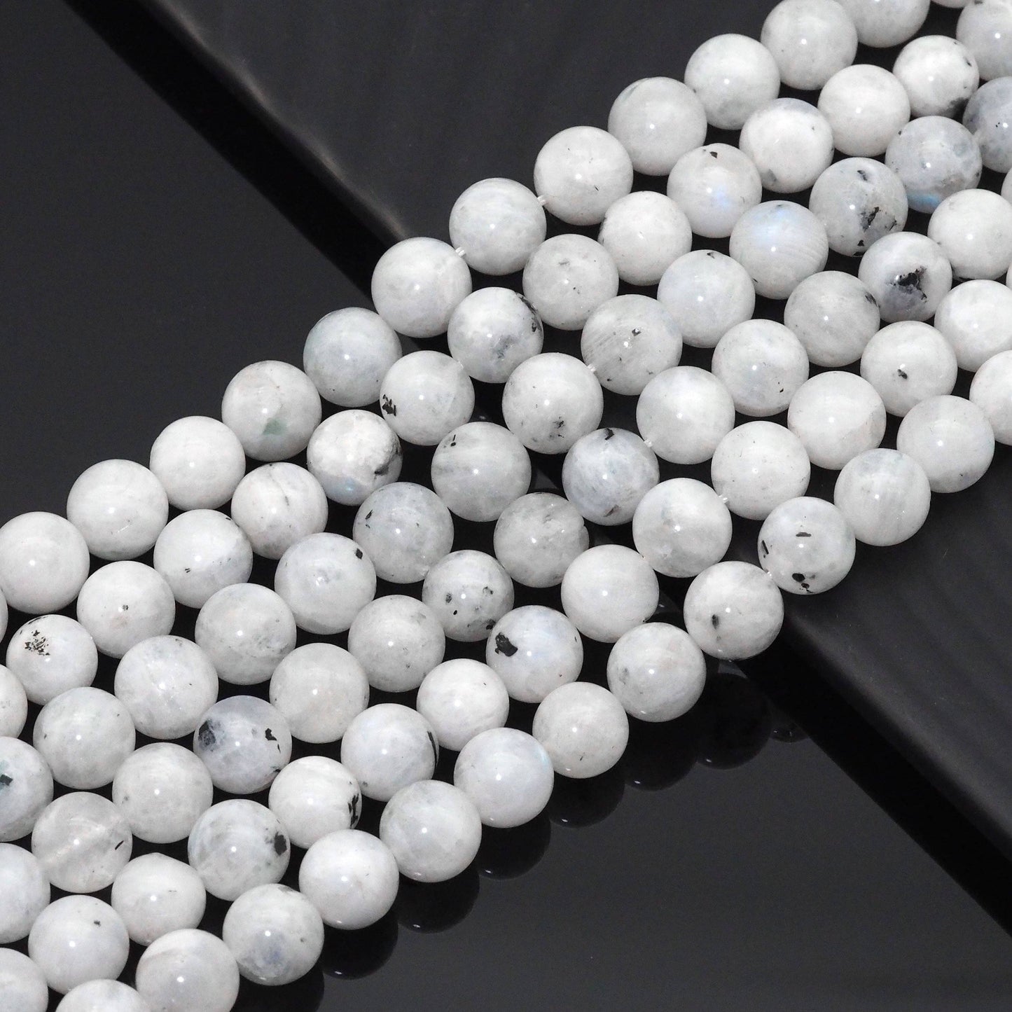 Genuine Tourmalated Blue Moonstone, 6mm/8mm/10mm Round Smoot