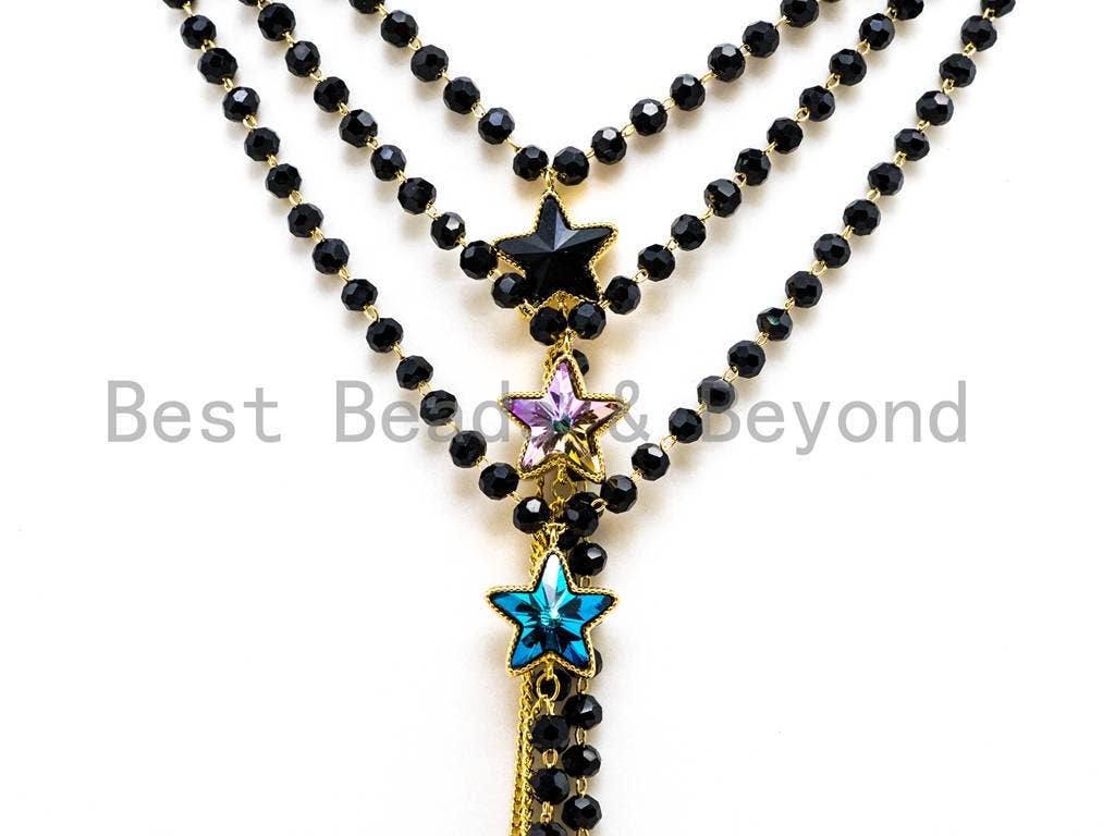 Black Beaded Star choker with Y-Drop, sku#P5