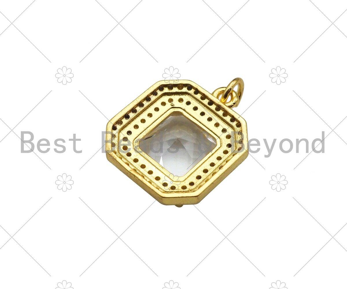 Gold Filled Big CZ Micro Pave Square Shape Pendant,18K Gold Filled Clear/Blue CZ Charm, Necklace Bracelet Charm Pendant,15x18mm,Sku#LK328
