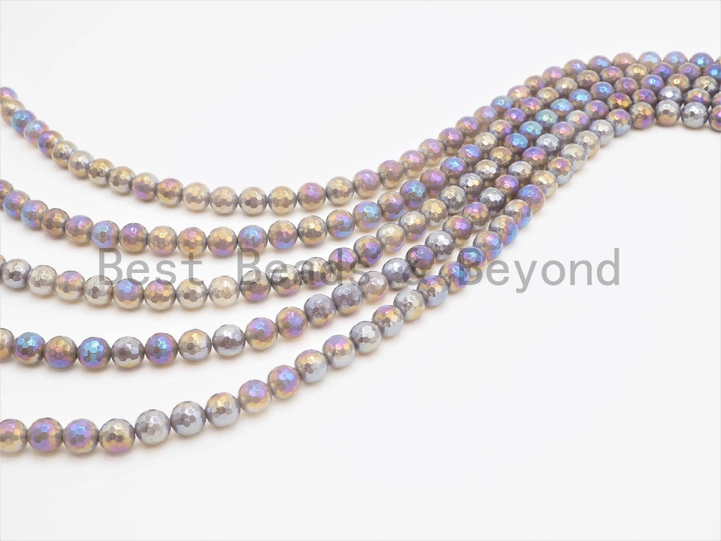 Mystic Plated Faceted Agate Beads,6mm/8mm/10mm/12mm, Rainbow Gray Agate Beads,15.5" Full Strand, SKU#U344