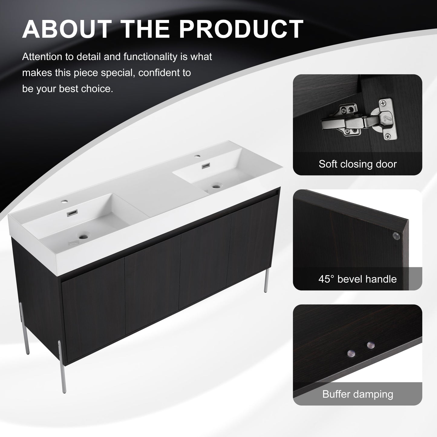 60" Freestanding Bathroom Vanity with Resin Double Sink