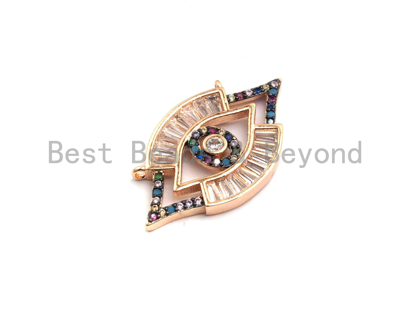 Colorful CZ Micro Pave Evil Eye Pendant with Baguette cz, Colorful CZ,Cubic Zirconia Pendant,17x30mm, 1pc/5pcs, sku#F743