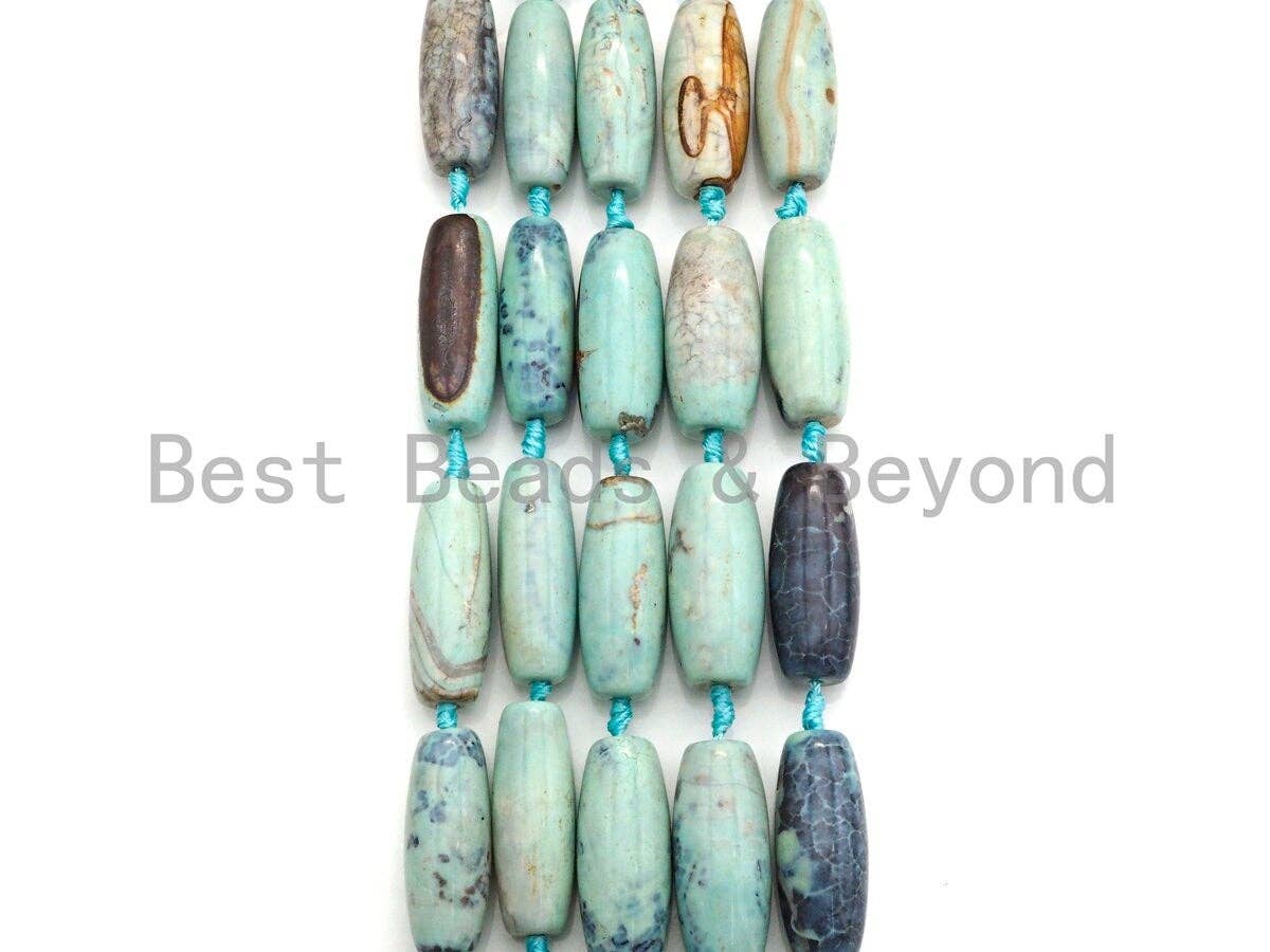 1pc/8pc Natural Turquoise Blue Agate Barrel Spacer Beads, Blue Black Agate Spacer Beads, Tibetan Dzi Beads, 14x40mm, sku#U884