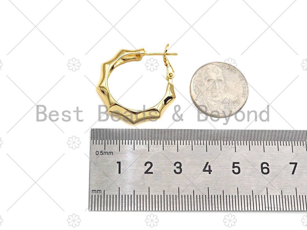 18K Gold Bamboo Hoop Earrings, Hoop Earrings, Modern thick Hoop, Everyday Earrings, Chunky Earrings, 29x34mm,sku#J311
