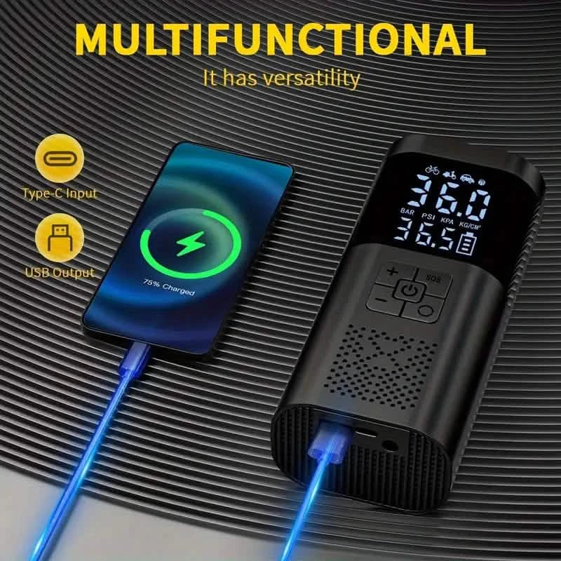 Gonfleur de Pneus Électrique Portable – Compresseur d'Air 150 PSI avec Manomètre Numérique et Lumière LED