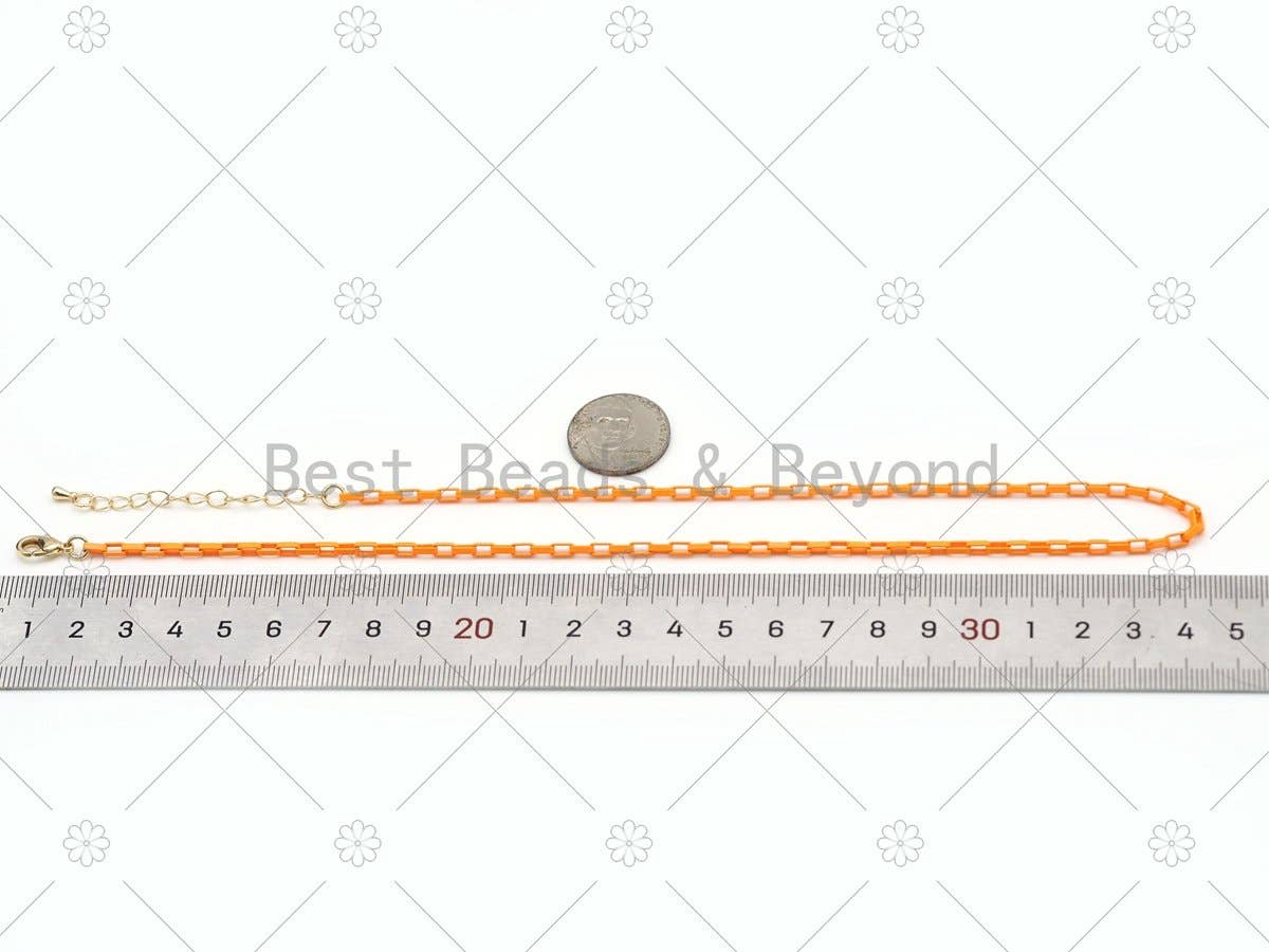 16''/18" Thin Enamel Box Chain Necklace, Sku#EF85