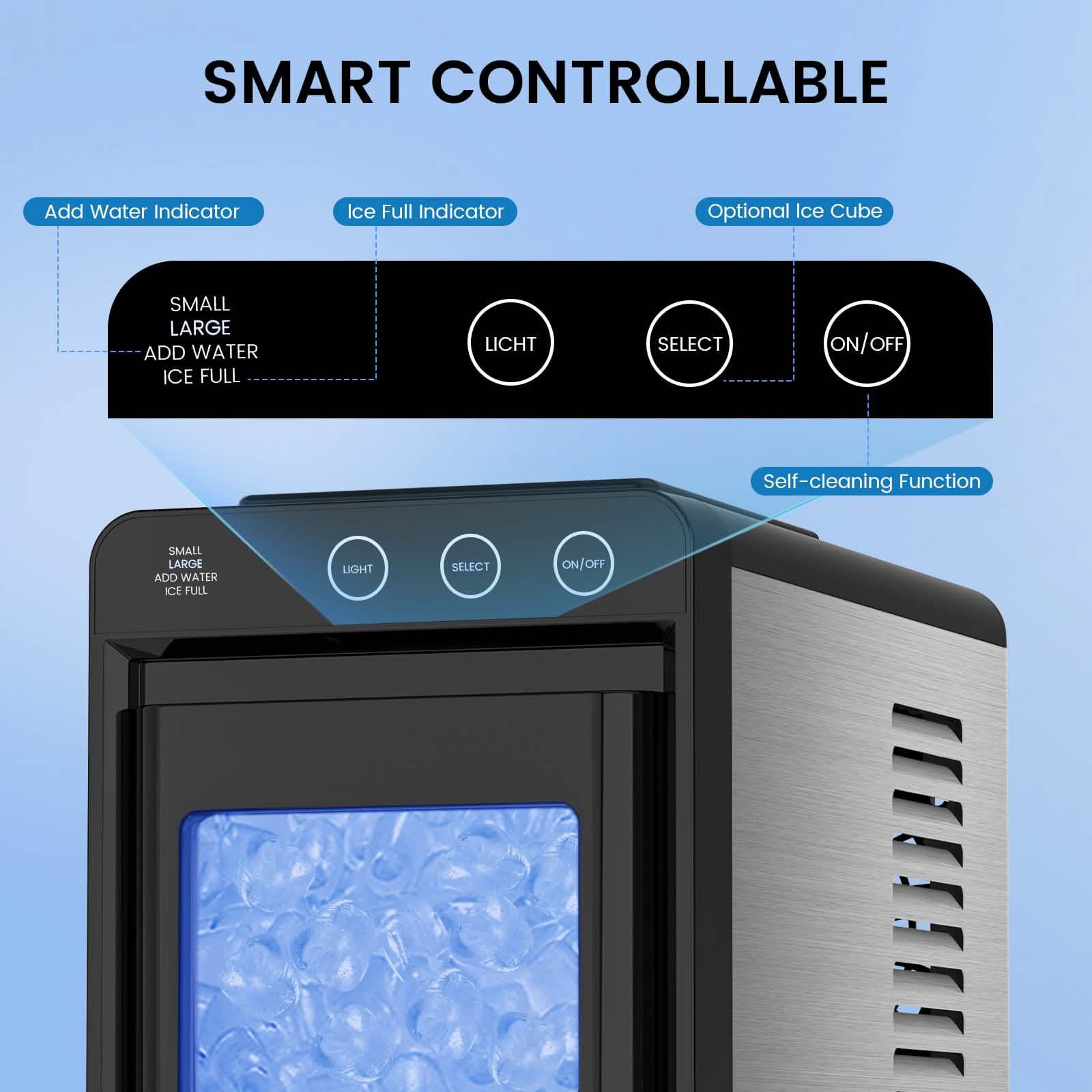 Portable Countertop Ice Maker – 8 Cubes/6 Min, Self-Cleaning