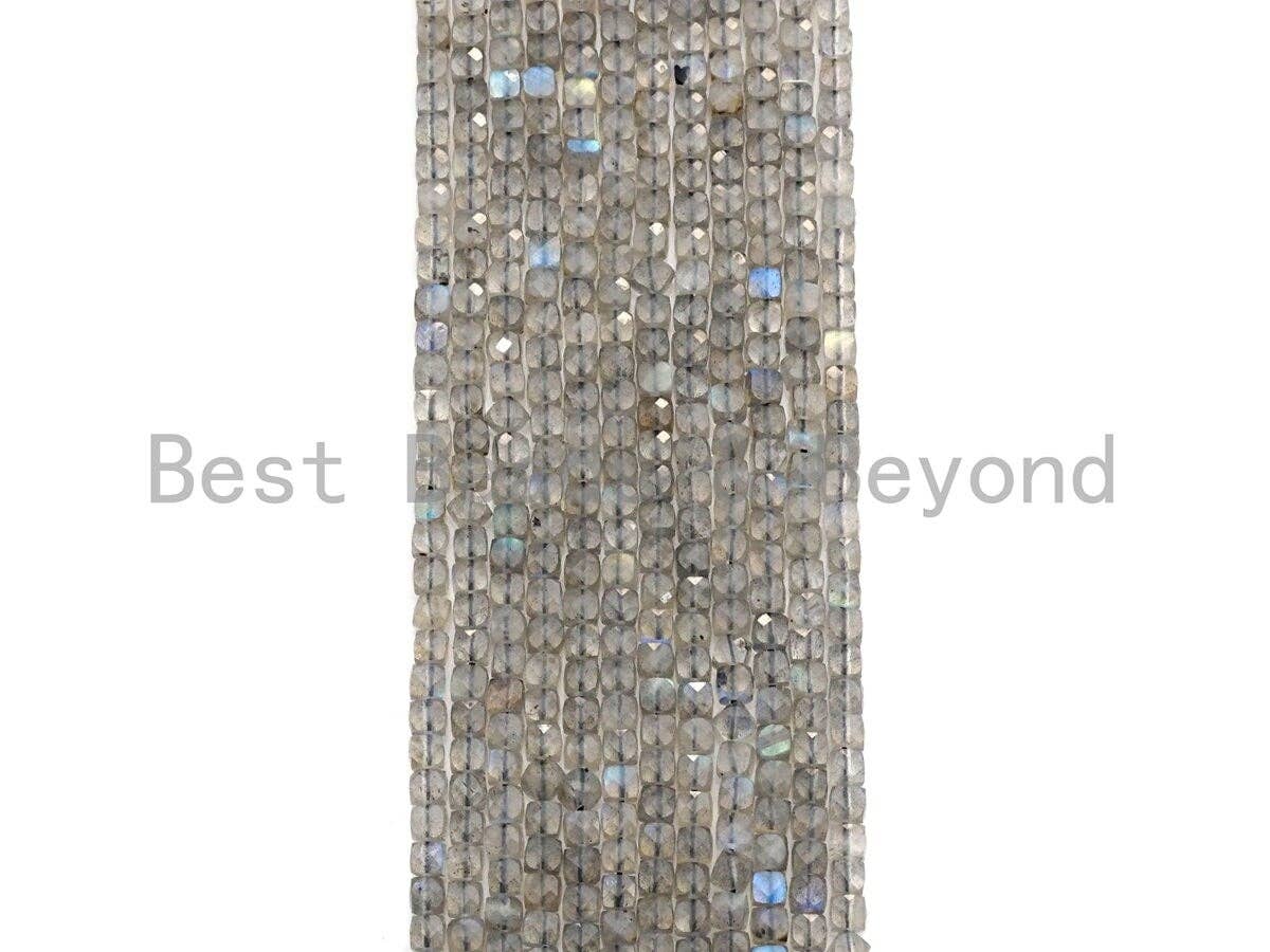 High Quality Natural Labradorite Cube Beads, 4mm Labradorite Cube Beads, 16" Full Strand, Sku#U781