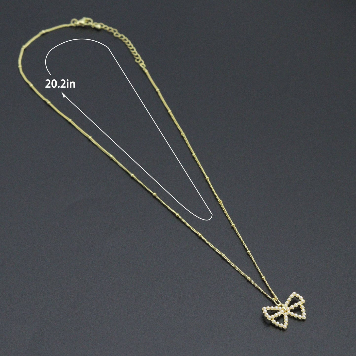 White Pearl Bow Pendant Adjustable Necklace, sku#EF716