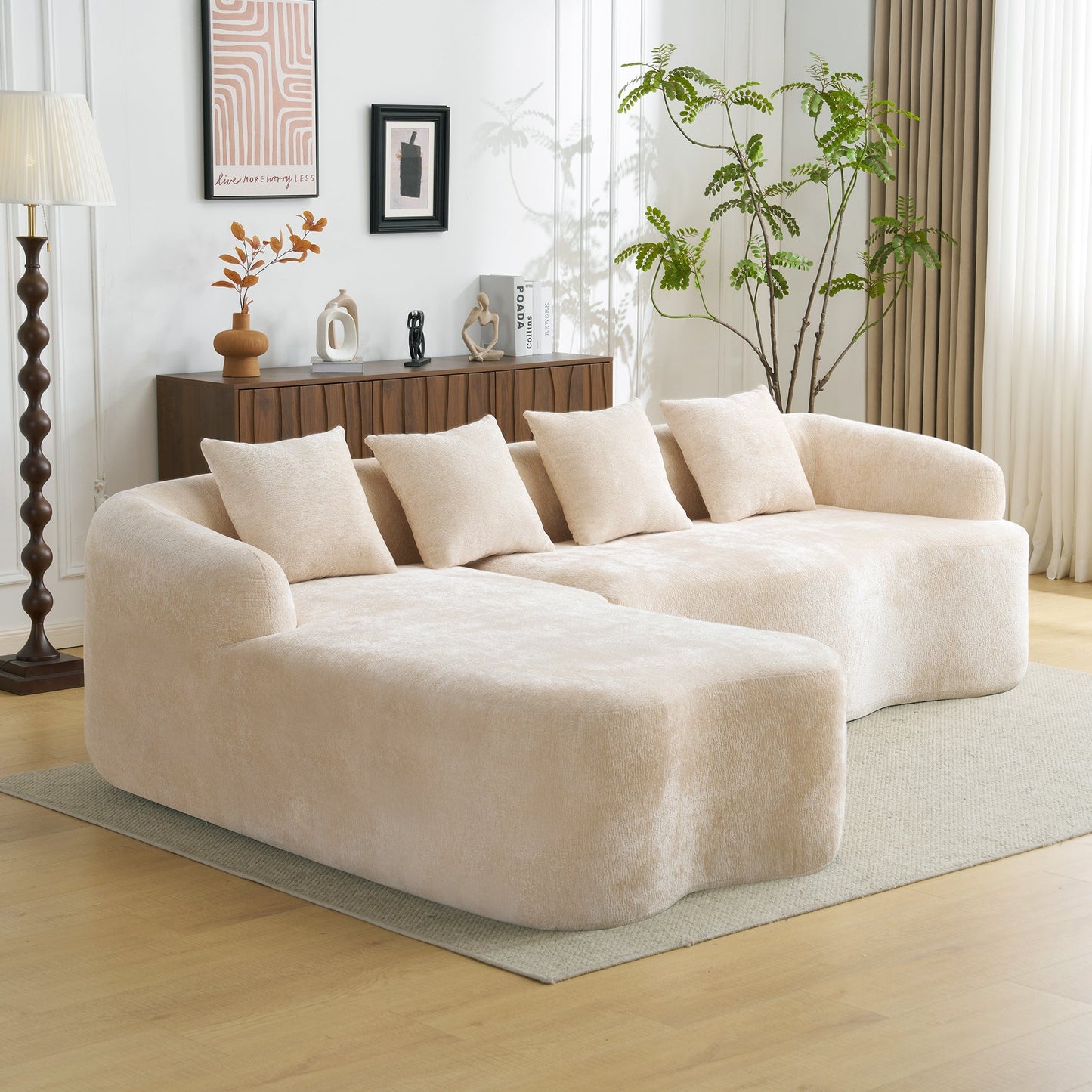 Full Compression L-Shape Sectional Sofa with Curved Chaise