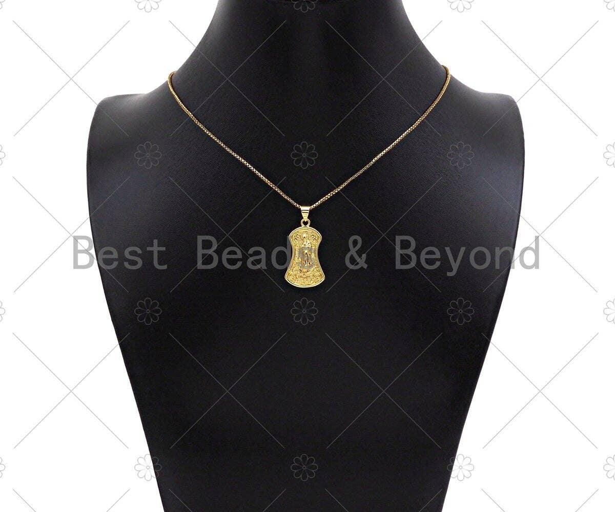 18K Dainty Gold Virgin Mary On Shield Shape Pendant/Charm,Dianty Gold Medallion Charm, Necklace Bracelet Charm Pendant,16x27mm, Sku#LK225