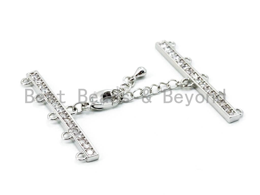 1set Five Loops CZ Micro Pave Multi-Strands Lobster Claw Clasp, Clear CZ on Gunmetal/Gold/Silver Color, 37x6mm, SKU#K28