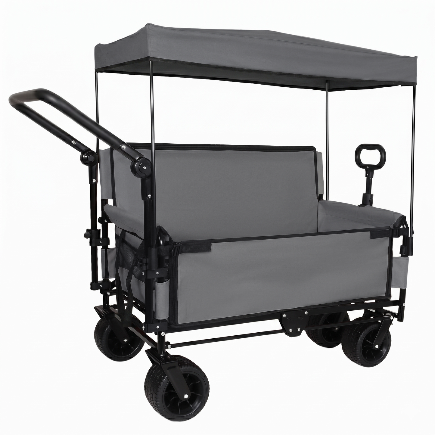 3-in-1 Folding Wagon Cart with Bench Seat & Canopy