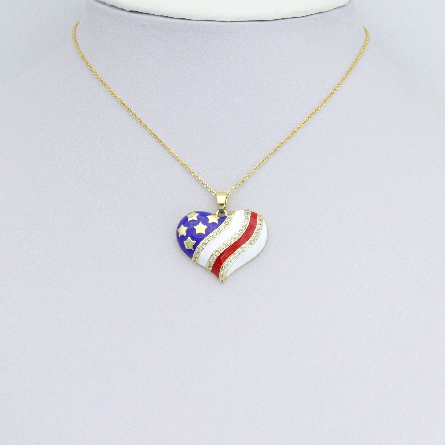 Gold Silver CZ Enamel Flag Color Heart Charm Pendant,Sku#LX868