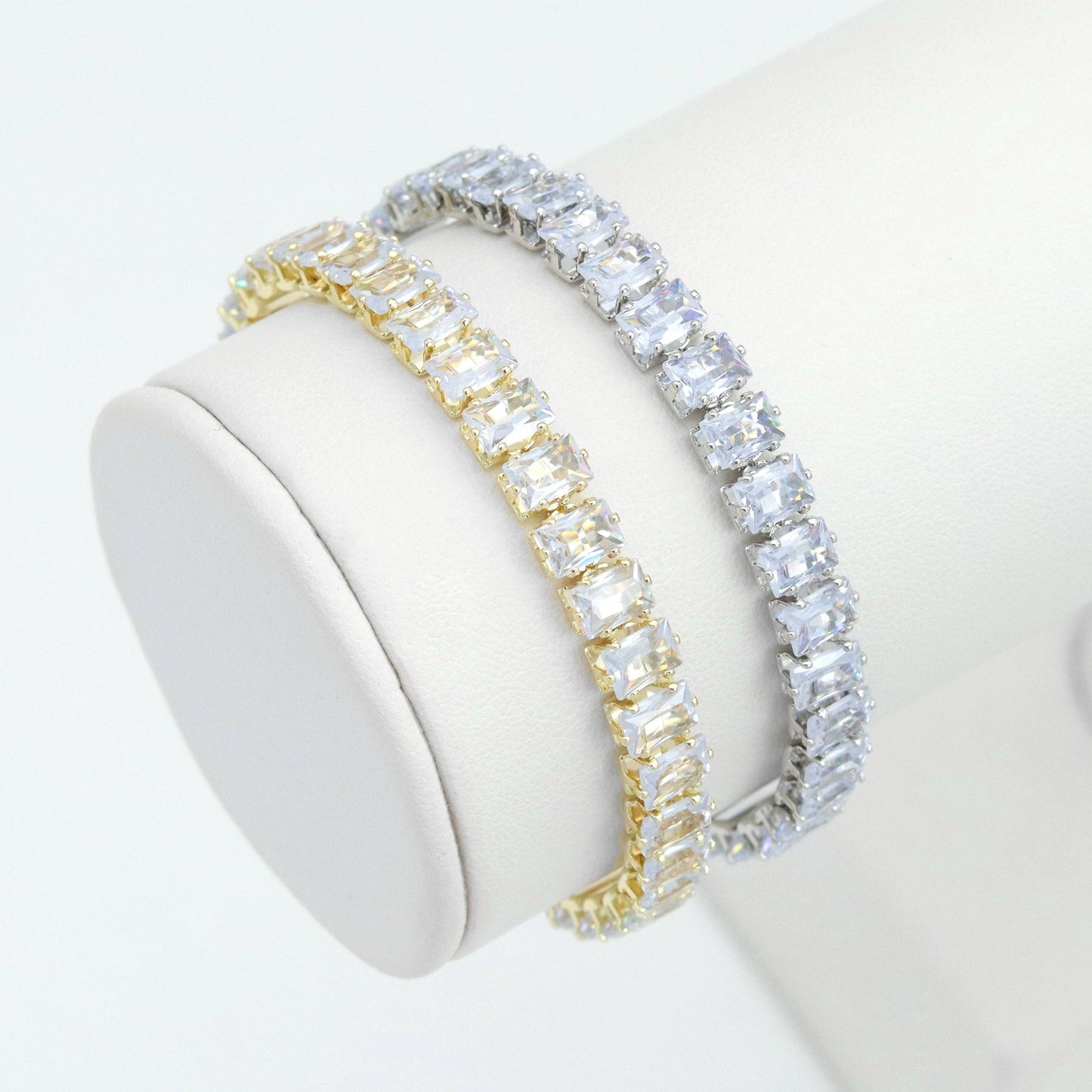 Gold Silver Rectangle CZ Adjustable Bracelet with Ball End, Sku#A443