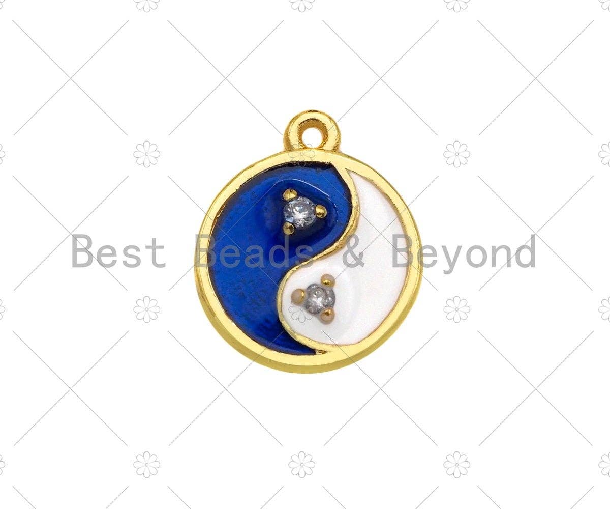 Enamel Cobalt White Yin Yang Pendant,Tiangle Gold Pendant,Religious Enamel Pendant,10x12mm,Sku#B128