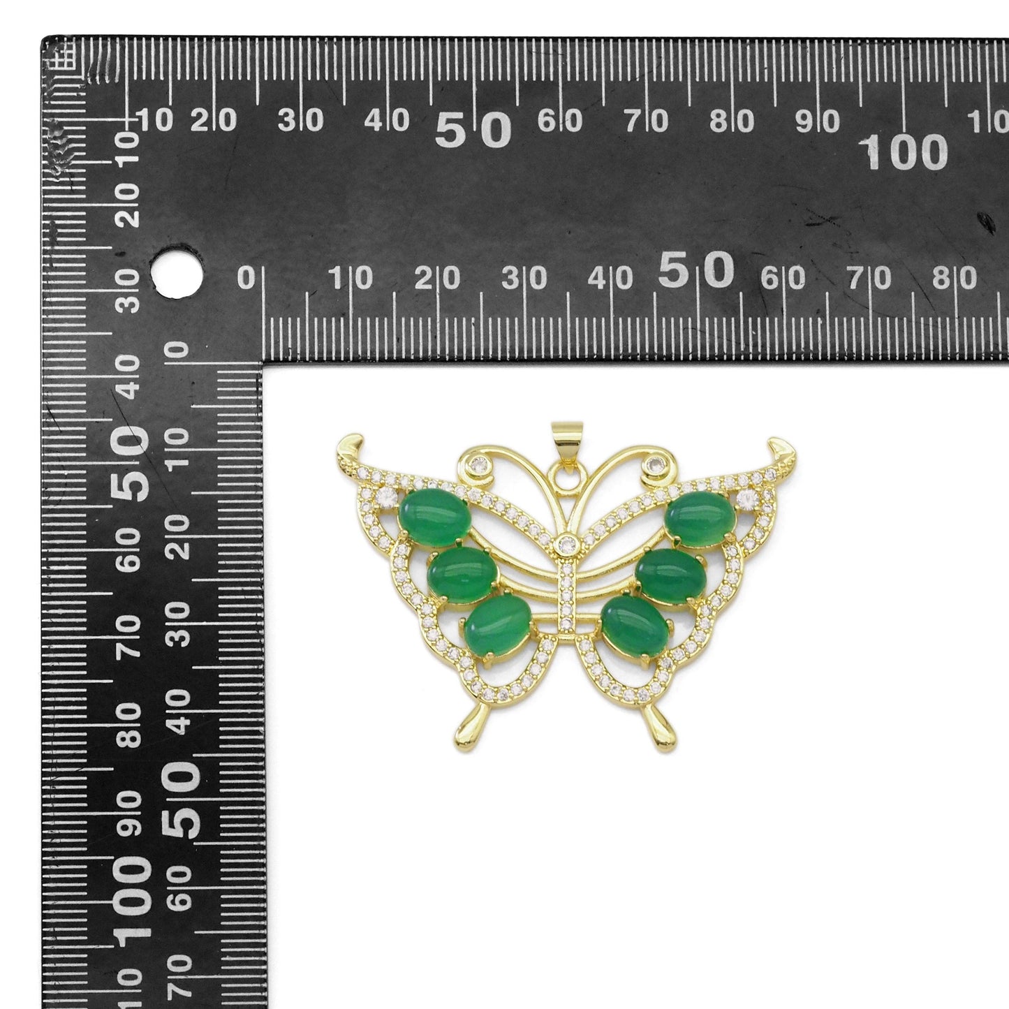 Micro Pave Green Jade Butterfly Pendant, Sku#LX360