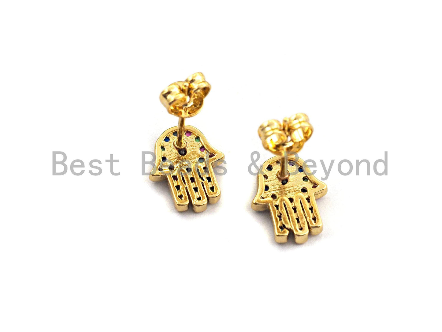 Clorful CZ Cute Hamsa Hand Stud Earring, Sku#J83