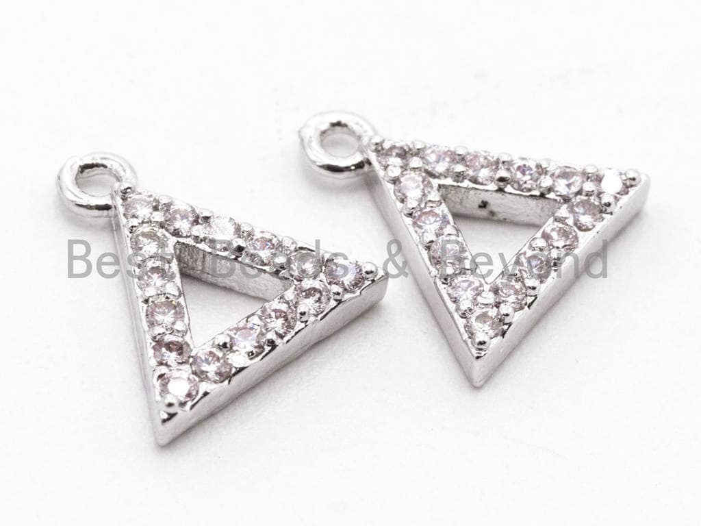 CZ Micro Pave Small Triangle Pendant/Charm, Cubic Zirconia Charm, Fashion Jewelry Findings, Gold/Silver/Rose Gold/Black Color 8x9mm, sku#B75