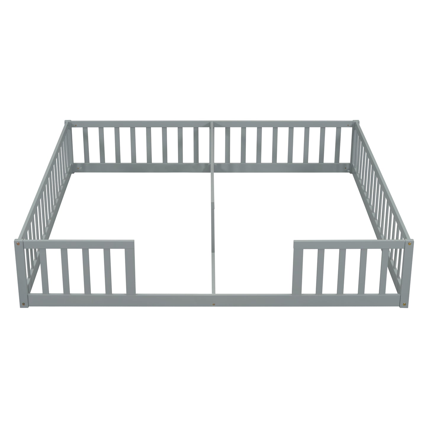 Double Twin Floor Bed with Fence, Guardrails, without Door