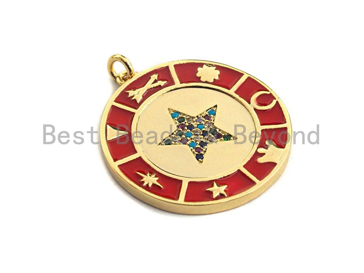 Enamel Star On Coin Charms,Enamel Pendant,Enamel Coin Pendant, Oil Drop jewelry Findings,29x32mm,sku#F936