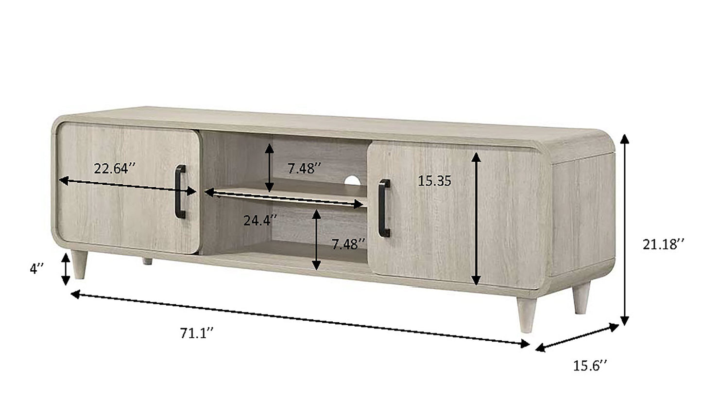 1pc TV Stand - Contemporary Light Wood Finish with Sliding Doors