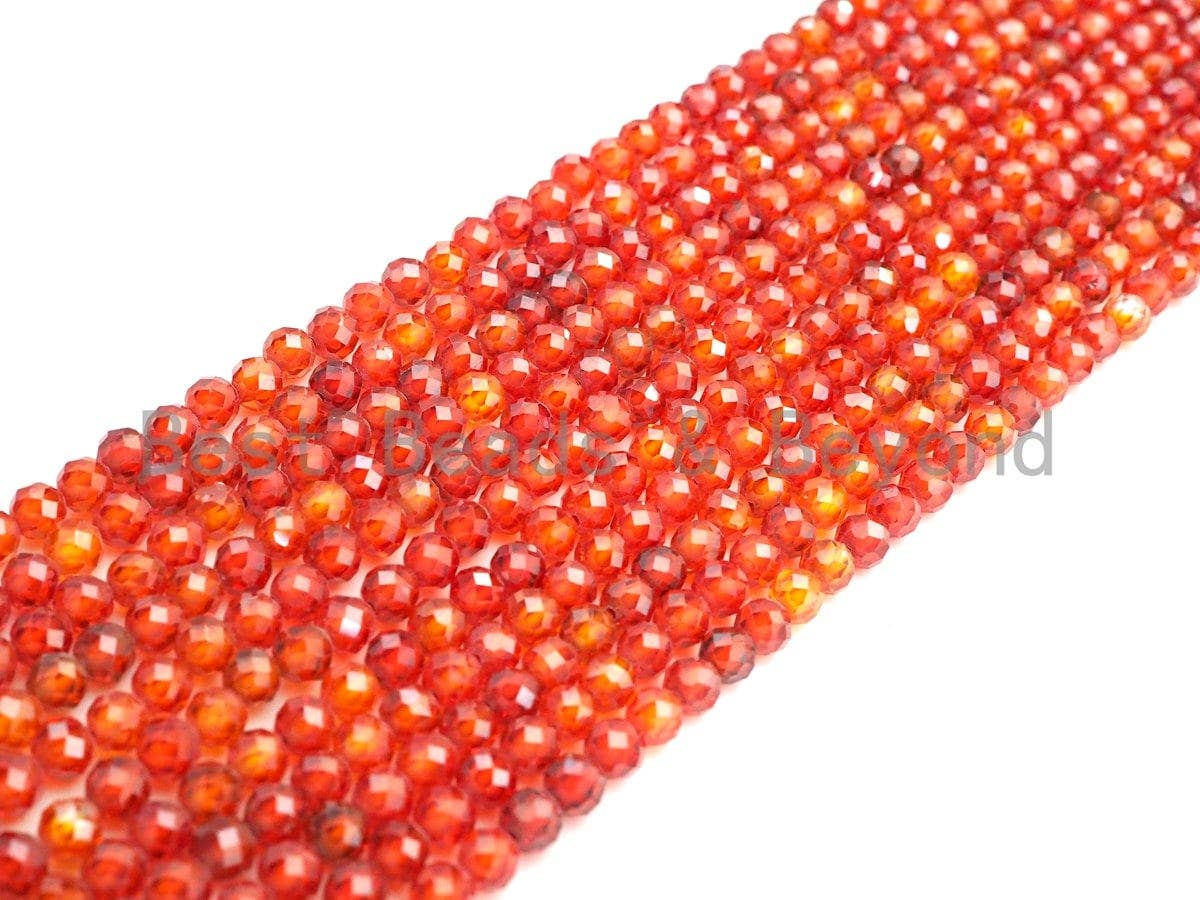 2mm/3mm/4mm High Quality Sparkly Cubic Zirconia Beads, Faceted Sparkly Orange Red Color beads, 15.5inch full strand, SKU#U917
