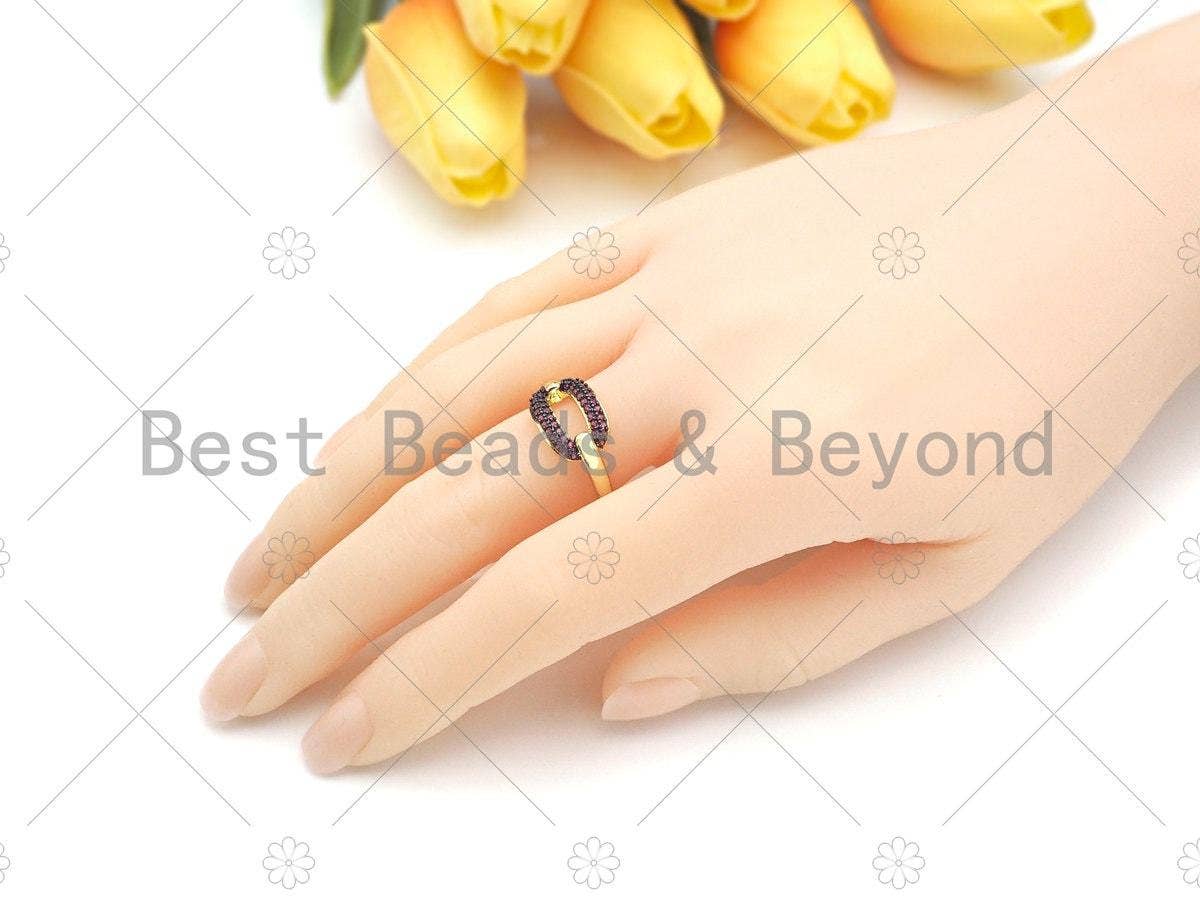 Colorful CZ Oval Link Open Ring, Sku#LD43C